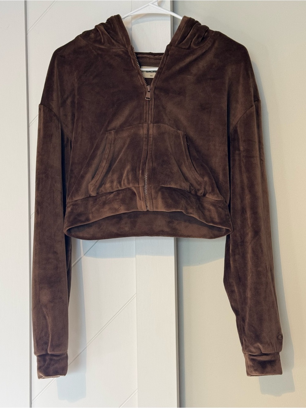 Sacré Brown Velour Cropped Zip Hoodie XS Y2K Soft Lounge